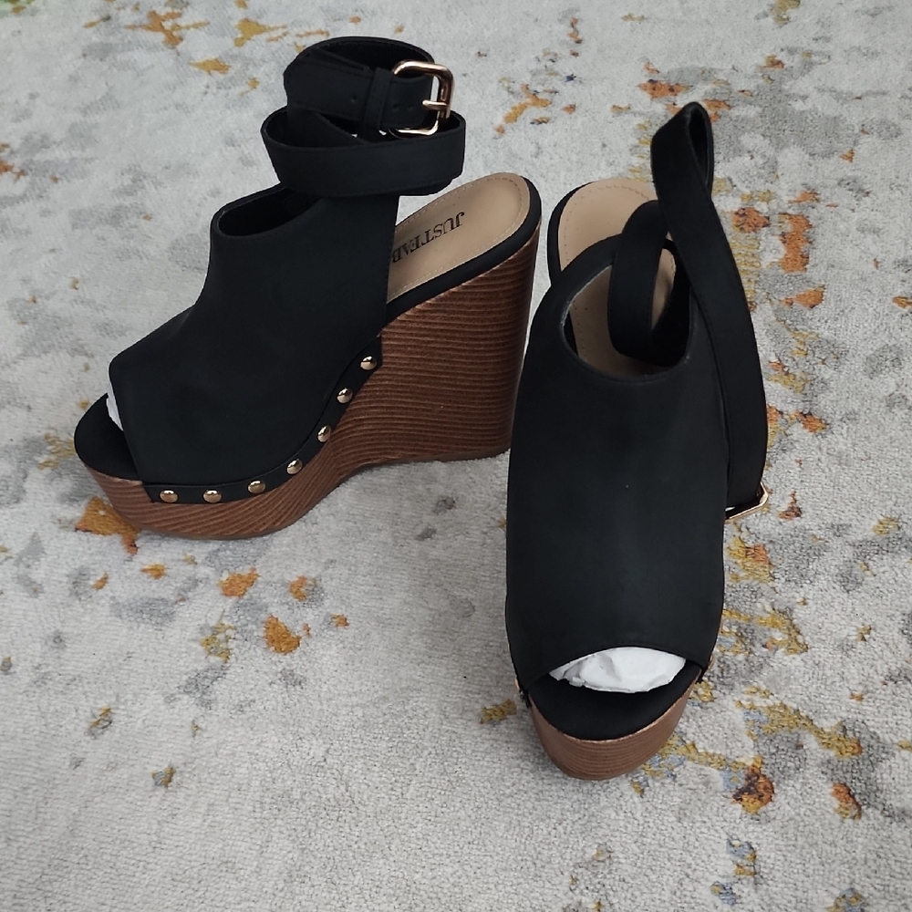 JustFab Black Wedge Sandals